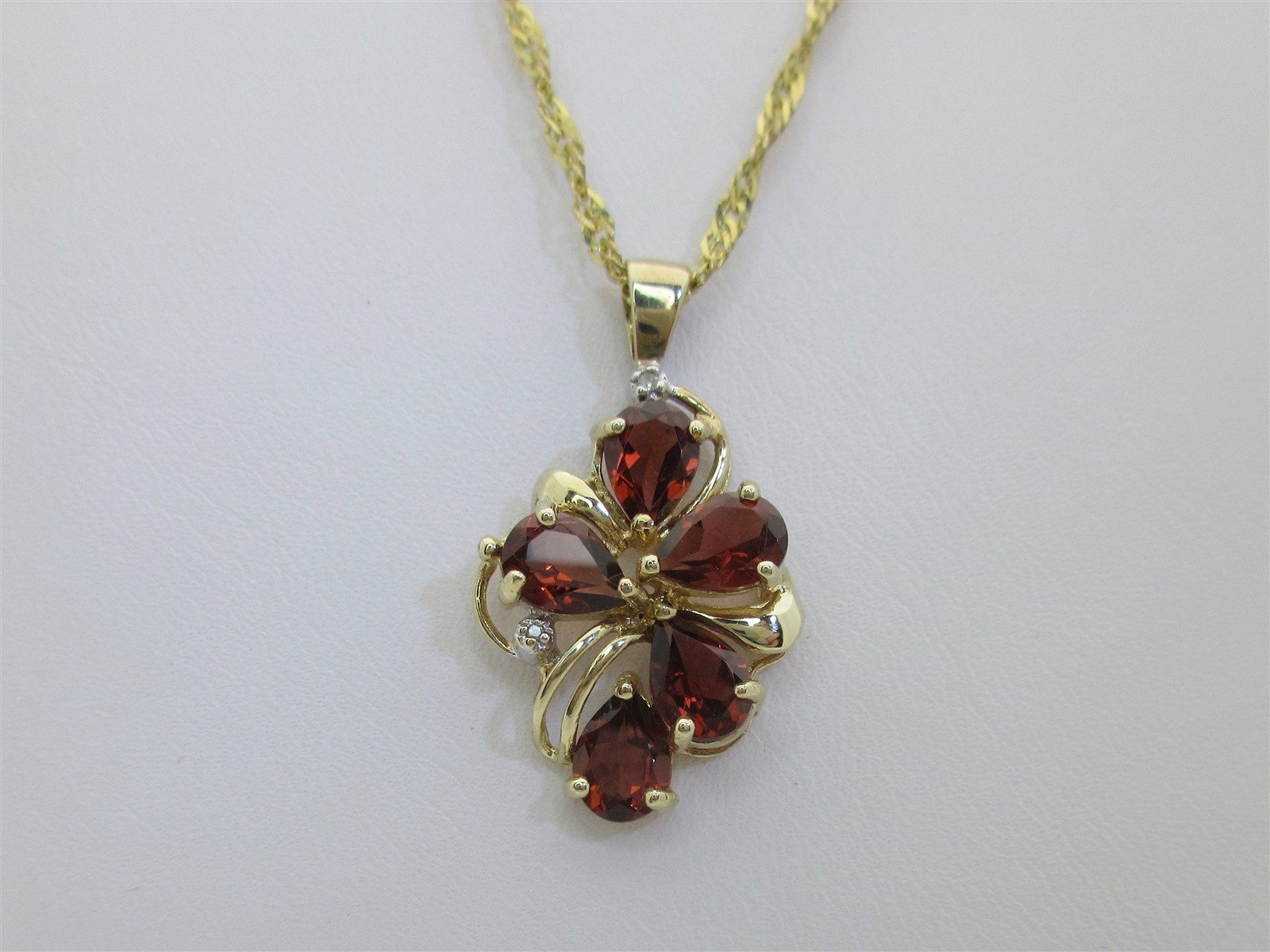 Garnet Diamond Necklace Red Garnets 10K Solid Gold January Birthstone 20″ N273