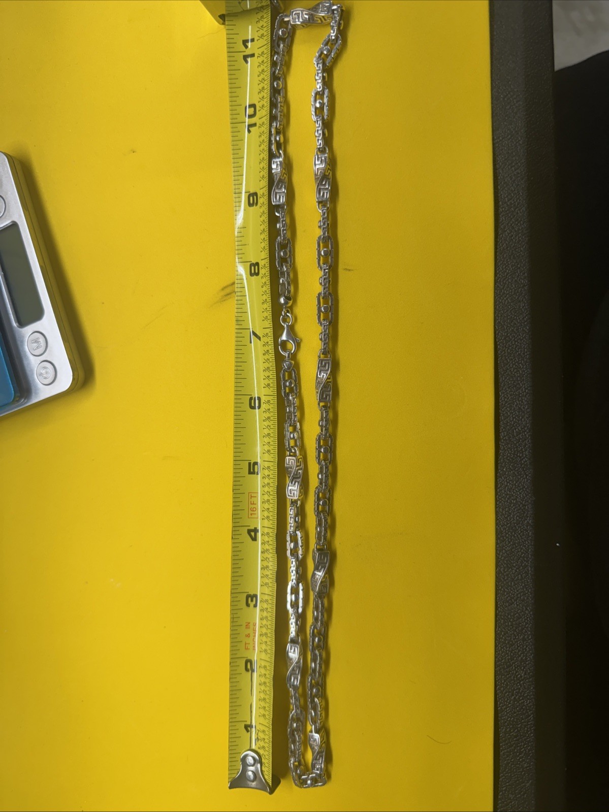 925 Sterling Silver Custom Greek Key Hermes Rolo Link Chain Necklace