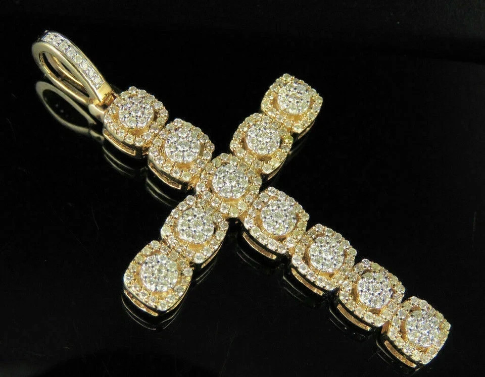 2.50 Ct Round Cut Real Moissanite Men’s Cross Pendant 14K Yellow Gold Plated