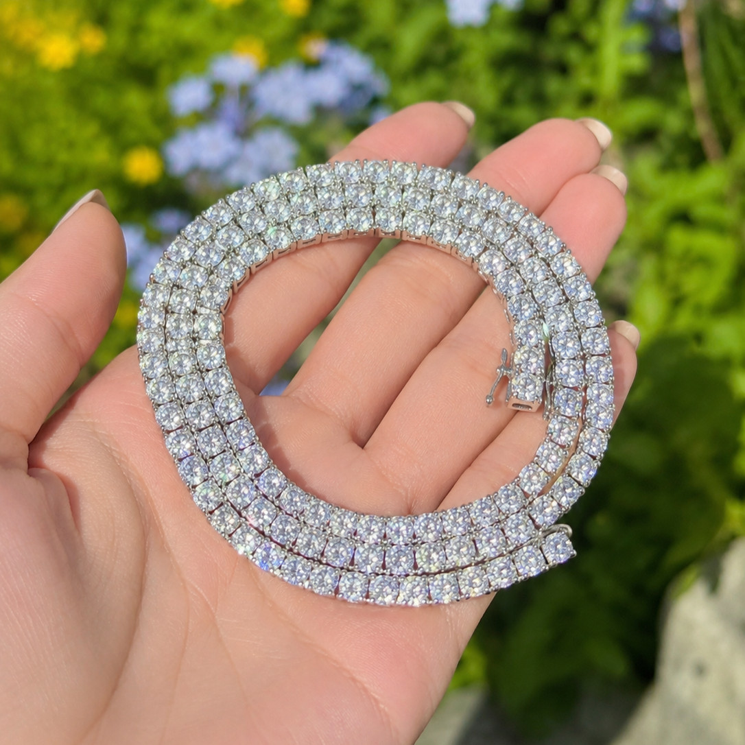 Real 4mm VVS1 Moissanite Tennis Chain Necklace in 925 Sterling Silver 18″Inch