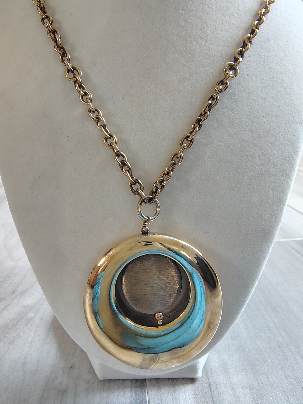 ​Vtg 925 Sterling Silver Gold Vermeil Spinner Pendant Necklace Italy 29g 24″