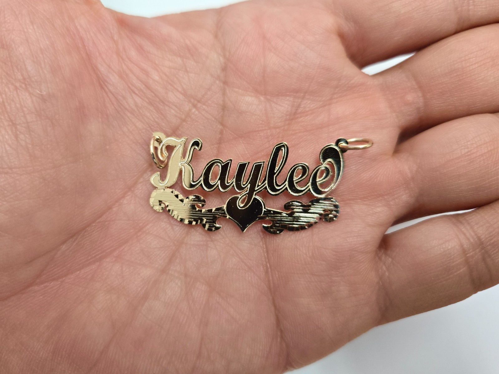 10K Solid Gold Personalized Cursive Name Pendant with Heart & D/C Underline