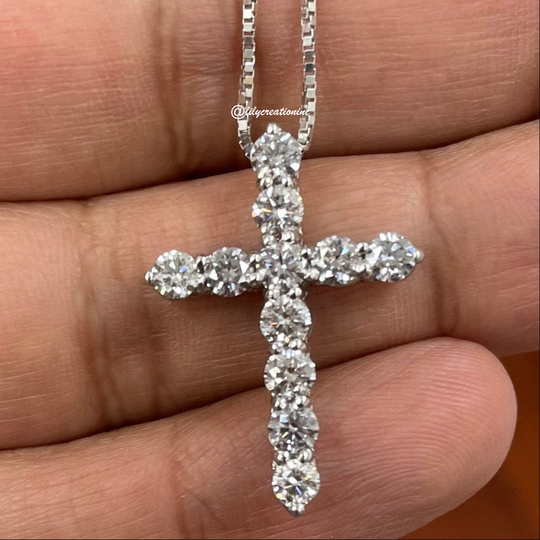 4 Carat Natural Diamond Cross Pendant 14K Gold