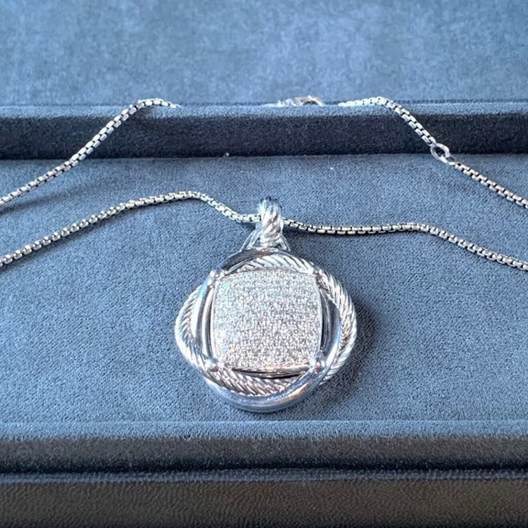 David Yurman Sterling Silver Crossover Pendant Necklace with Diamonds