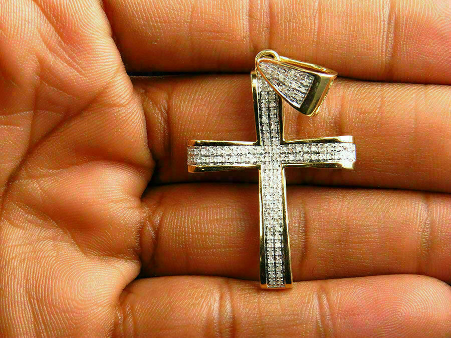 3.00Ct Round Cut Moissanite Only Cross Pendant Solid 10K Yellow Gold No Chain
