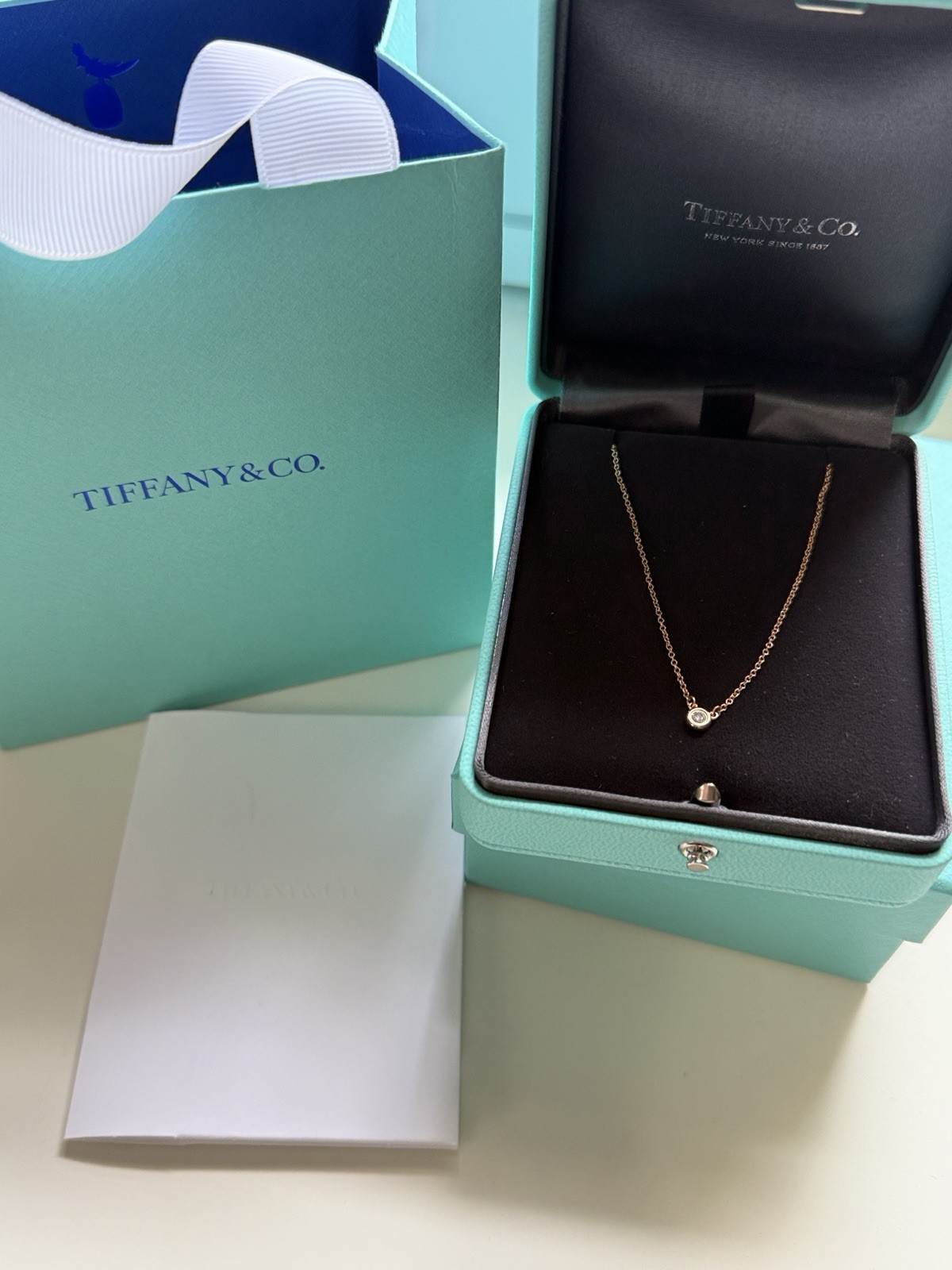 Tiffany and Co Elsa Peretti Rose Gold Single Diamond Necklace