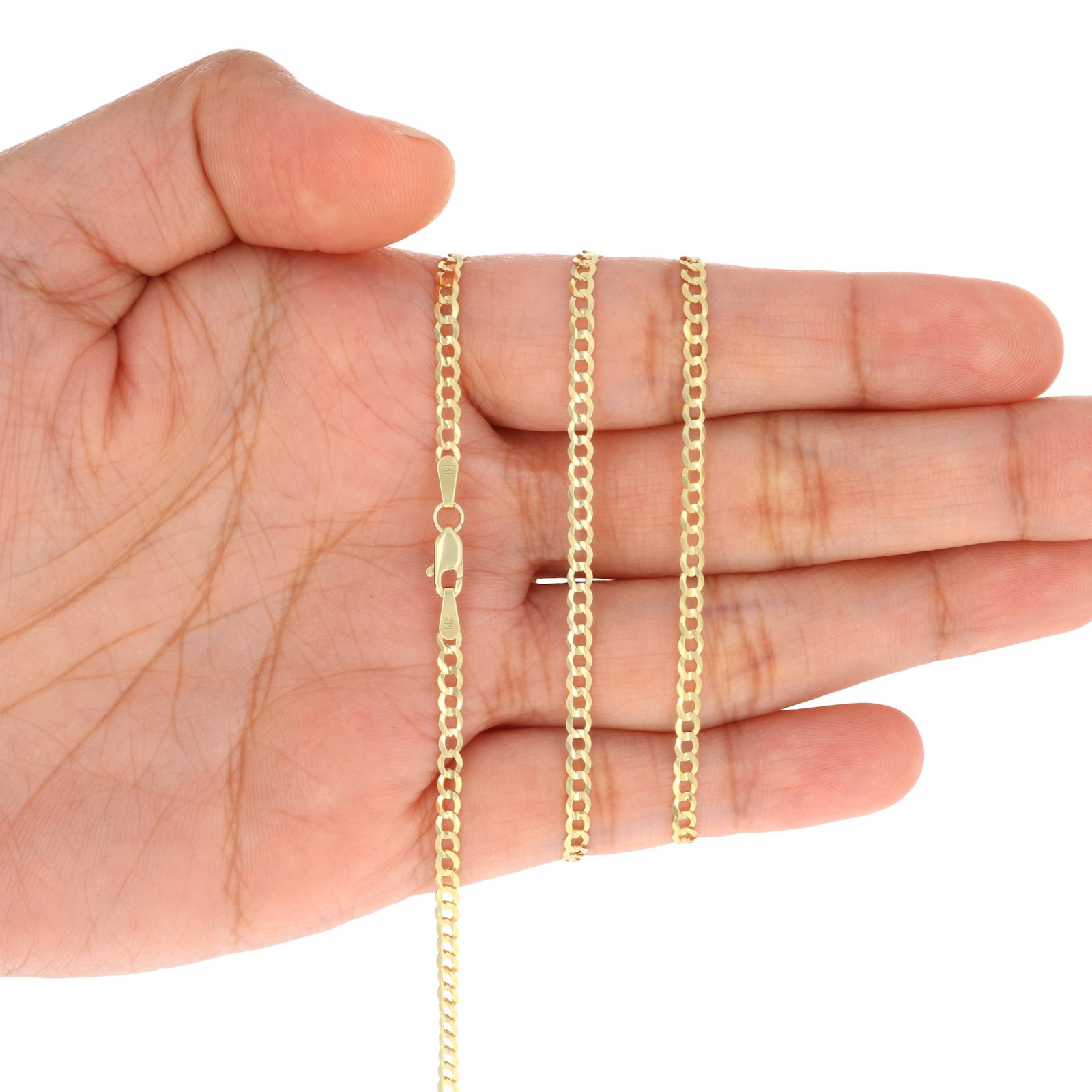 14K Yellow Gold 2.5mm Solid Curb Cuban Chain Link Mens Womens Necklace 22″