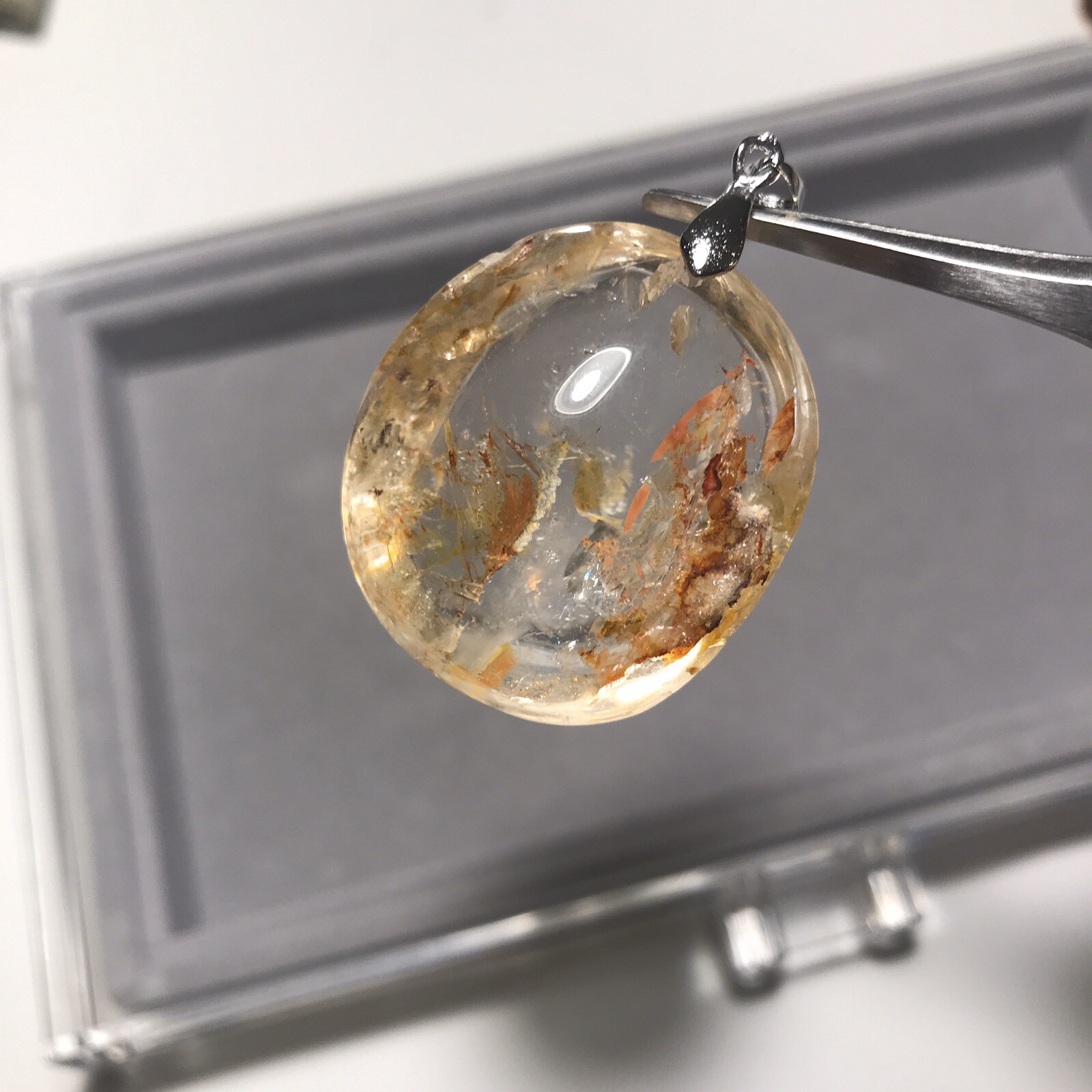 US SELLER Natural Red Yellow Phantom Quartz Pendant Oval Crystal GEM Palm Stone
