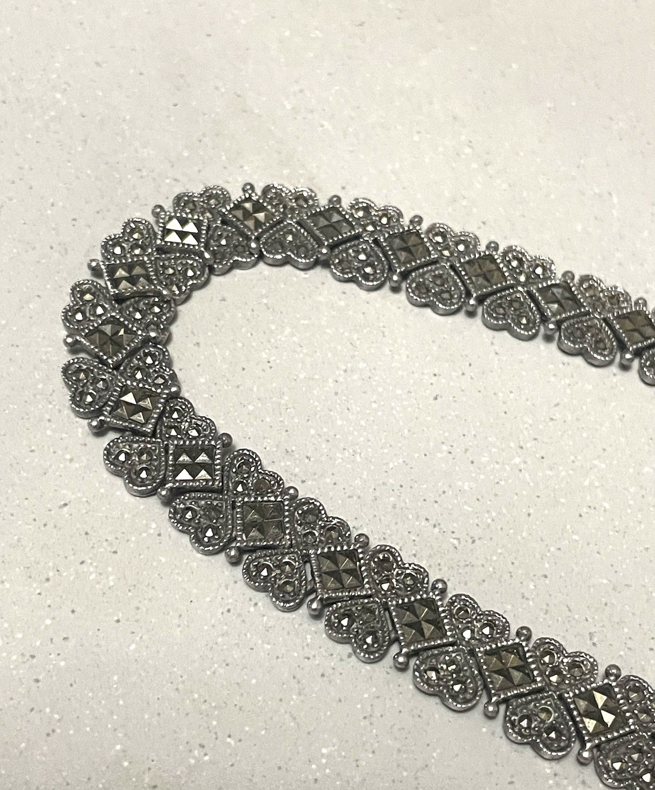 1990’s Deco Style Sterling Silver Marcasite Necklace 925 Heavy 61g+ Estate Find!