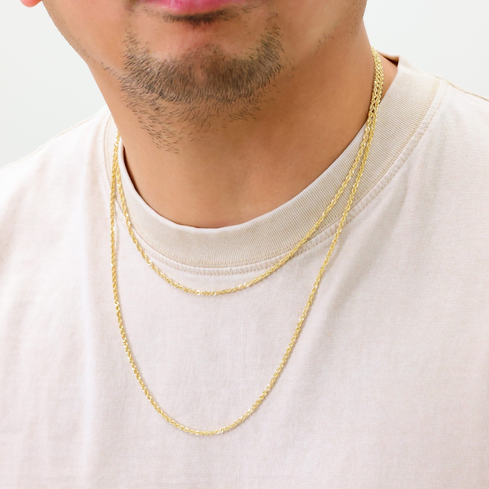 10K Yellow Gold 1mm-4mm Laser Diamond Cut Rope Chain Necklace Men Women 16″- 30″