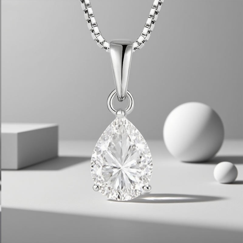 4.00 CT Pear cut Shaped Moissanite Pendant 14K white Gold Plated free chain