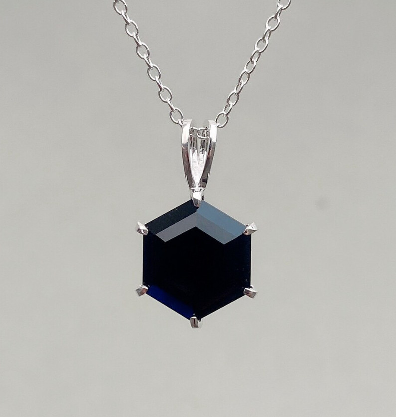 Hexagon Black Onyx Gemstone Necklace 925 Silver Elegant Onyx Jewelry For Unisex