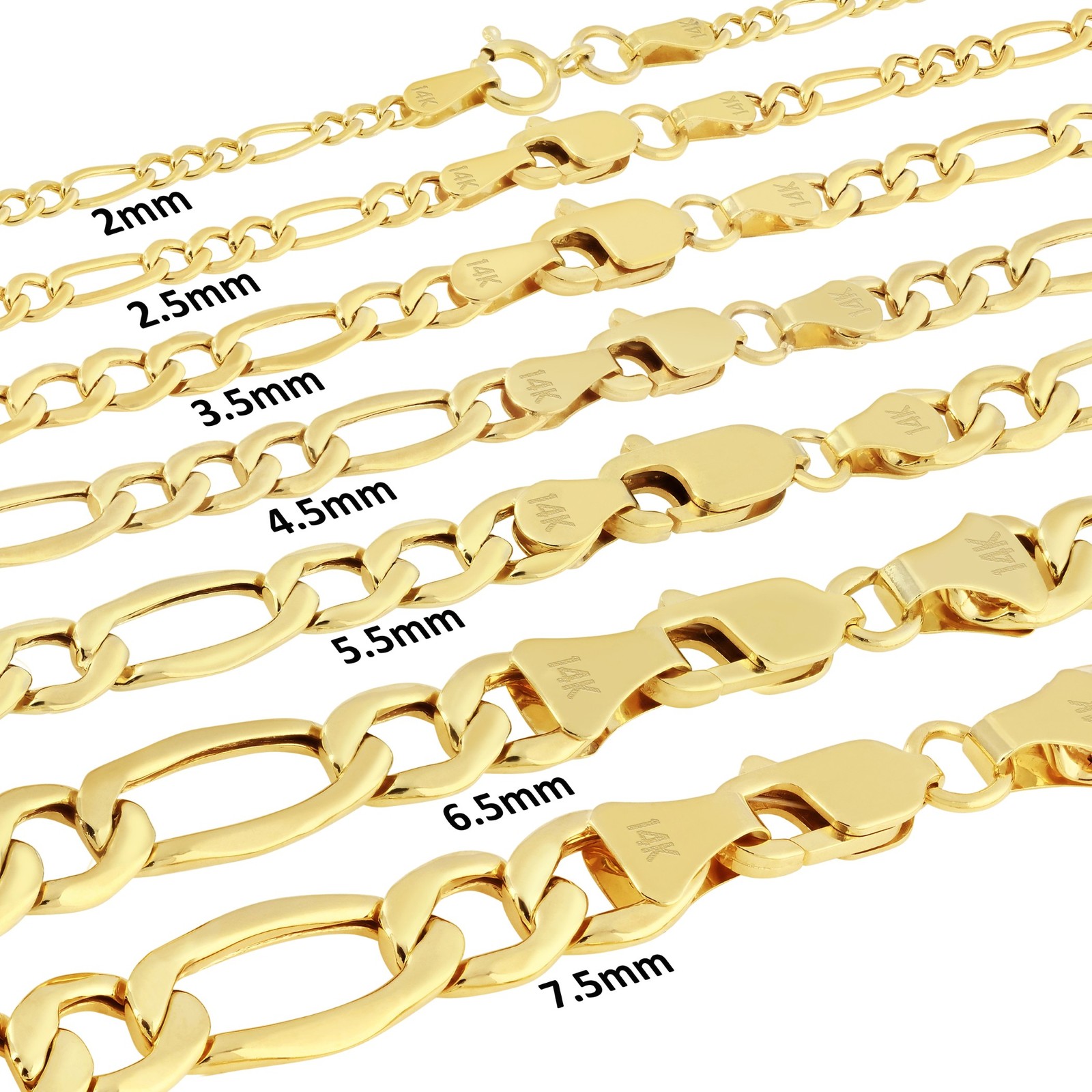 14K Yellow Gold 2mm- 8mm Figaro Chain Italian Link Necklace Mens Women 16″- 30″