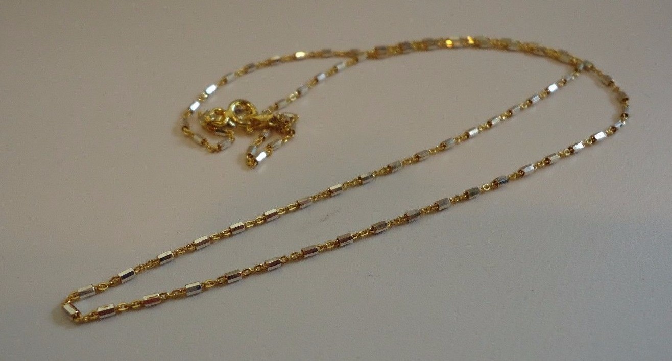 18K YELLOW GOLD OVER 925 STERLING SILVER LADIES DESIGNER TWO TONE CHAIN /18”