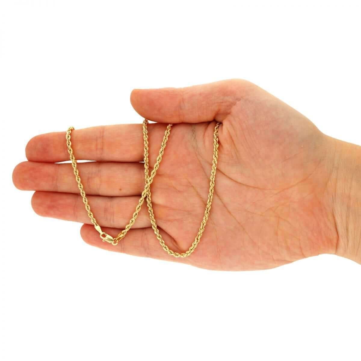 10K Real Gold 1.8mm-9mm Hollow Rope Chain Necklace 16″-30″