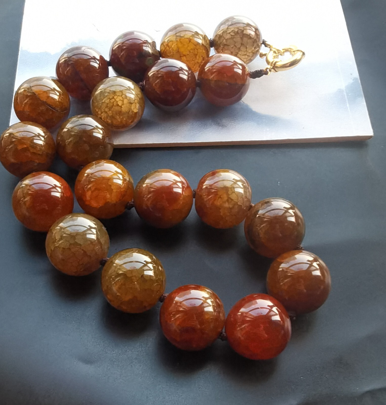 16mm/18mm/20mm Large Round, Brown dragon vein agate stone bead Necklace 16″-24″