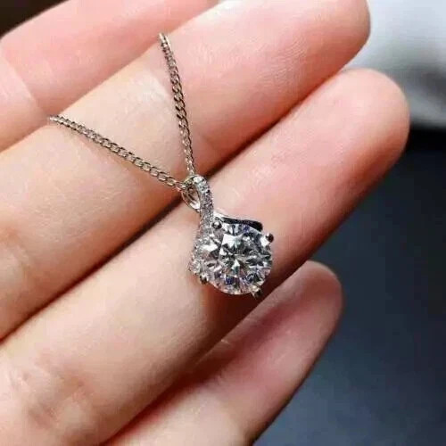 2Ct Round Cut Lab Created Diamond Pendant art Pendant 14K White Gold Plated