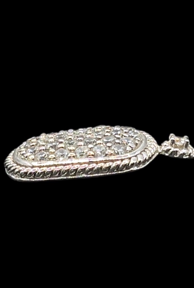 ADI Sterling Silver CZ Dog Tag Pendant with Twisted Bar Link Station 18” L Chain