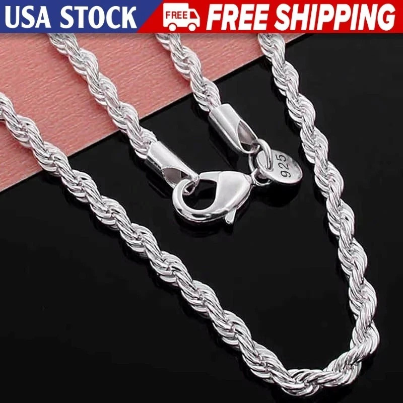 925 Sterling Silver Italian Rope Chain Men’s Necklace 4mm – NEW**