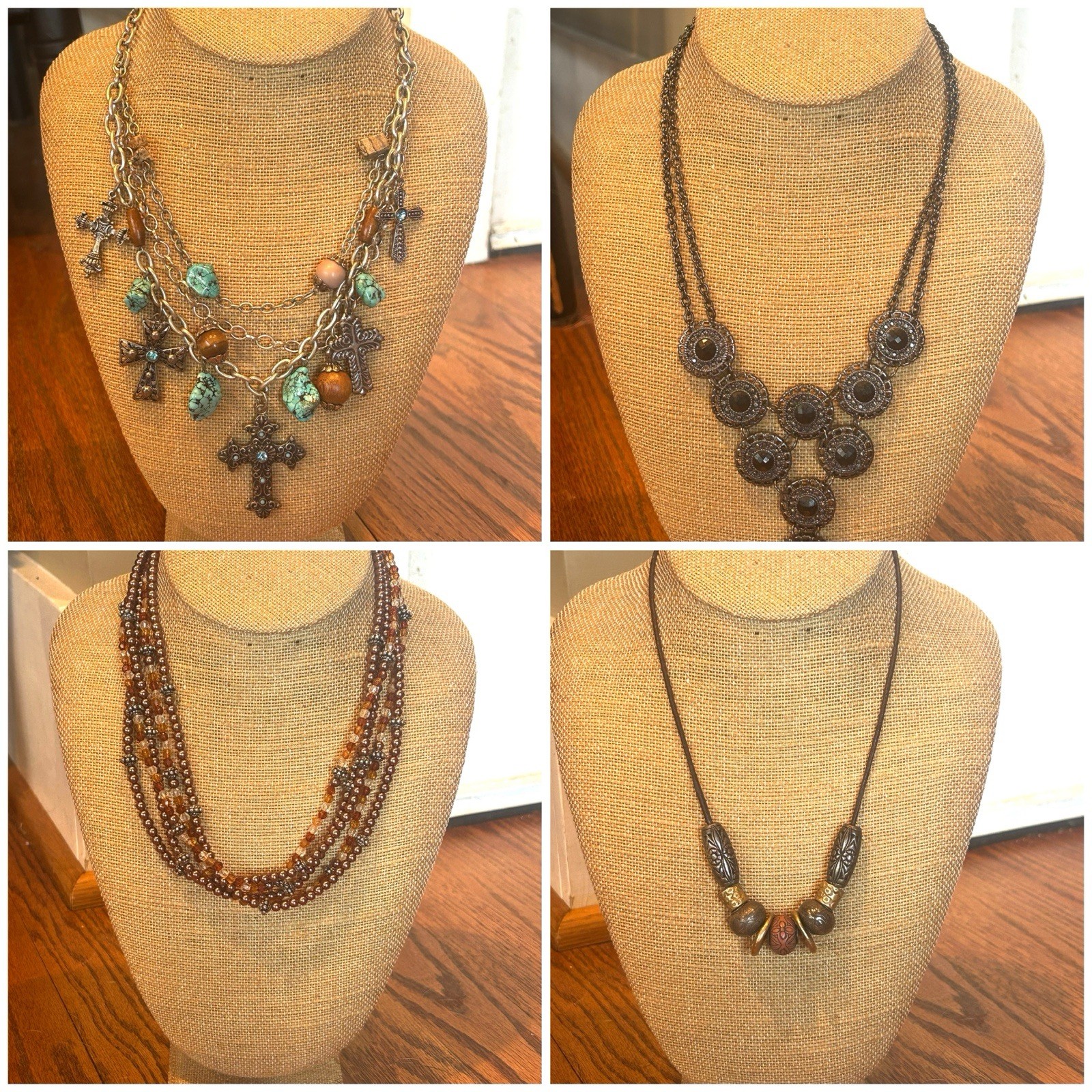 4 Branded Necklaces Beaded, Cord, Turquoise Cross Metal See Pictures