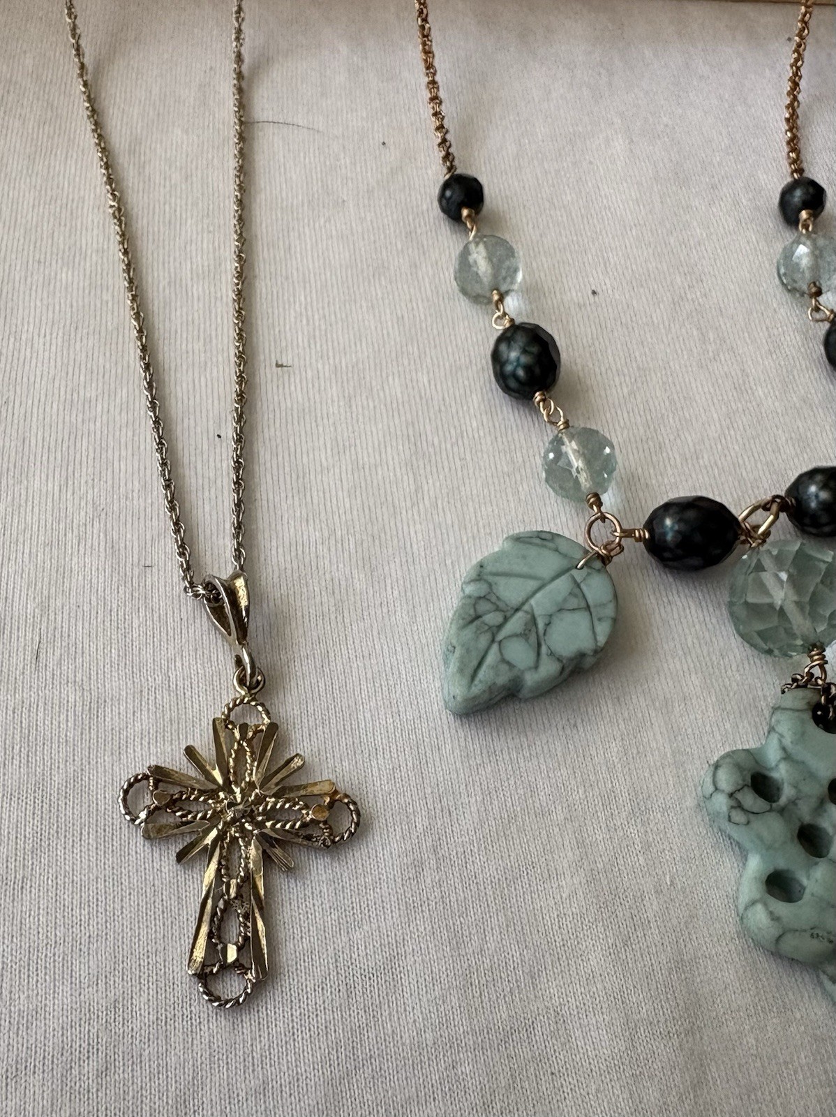 2 Sterling Silver Necklaces Cross Pendant & Beaded Statement 925 Lot