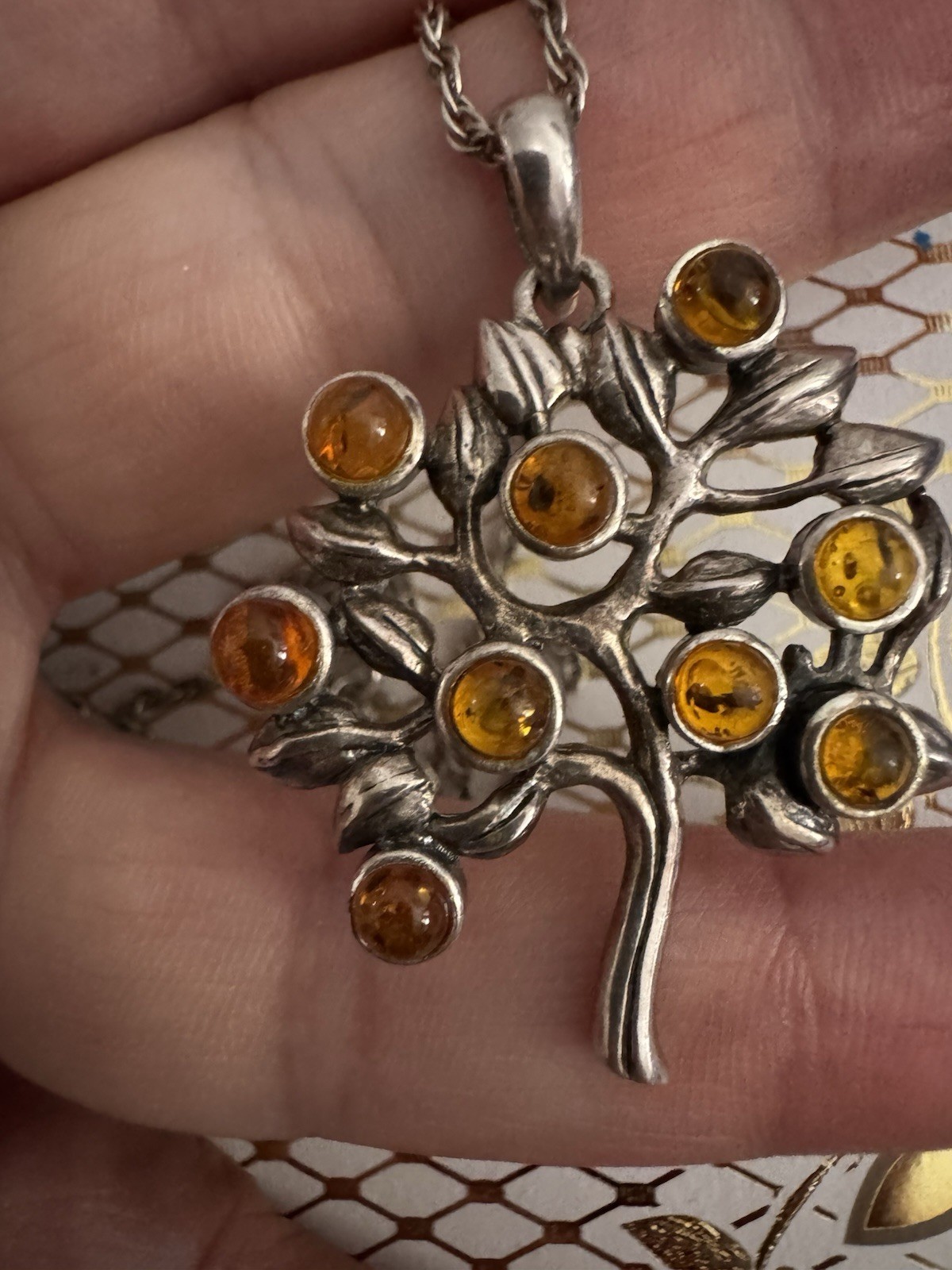 Sterling Silver Real Baltic Amber Tree of Life Pendant and Necklace.