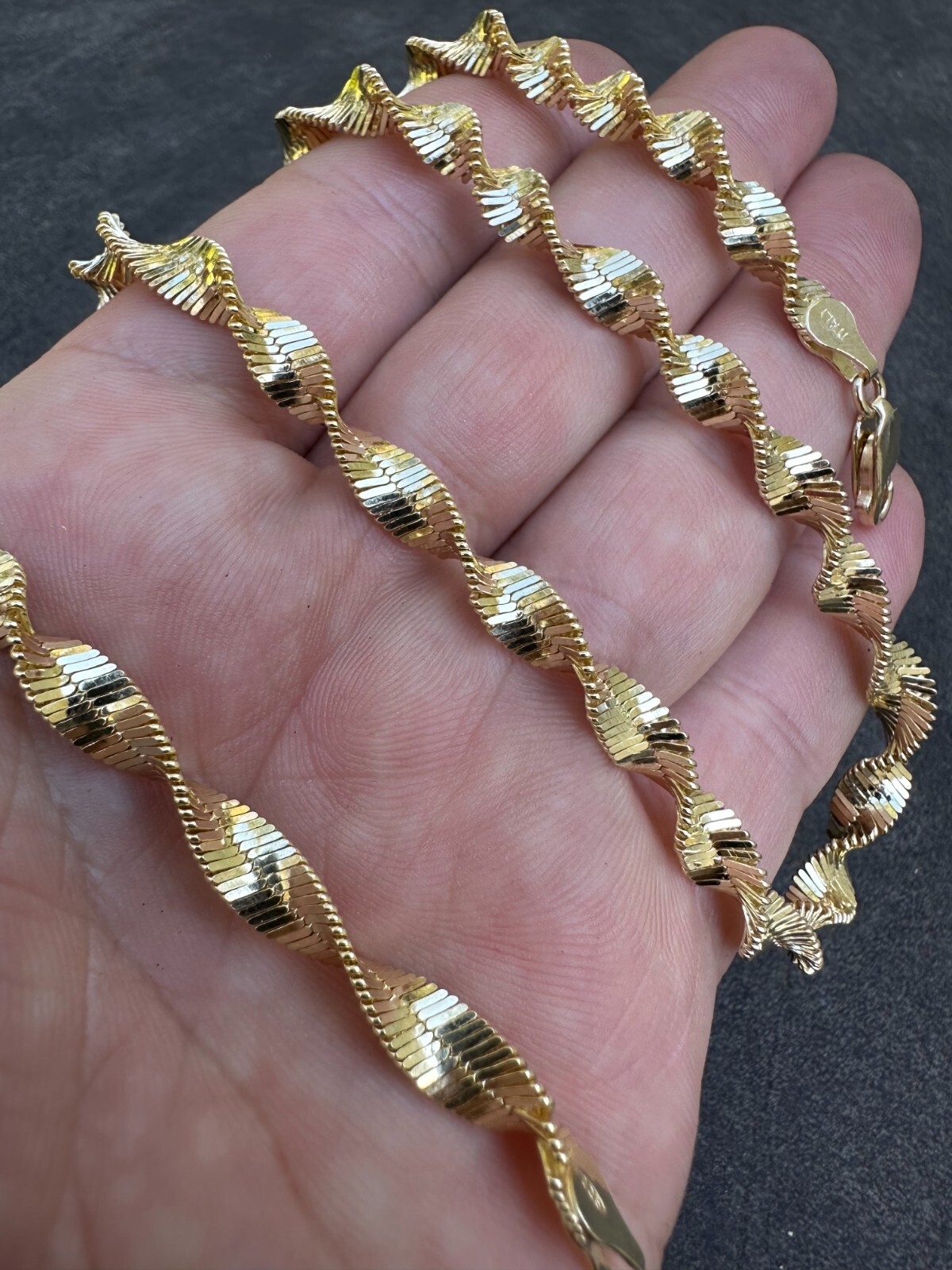 Real 14k Yellow Gold Vermeil 925 Silver 6mm Loose Singapore Rope Chain Necklace