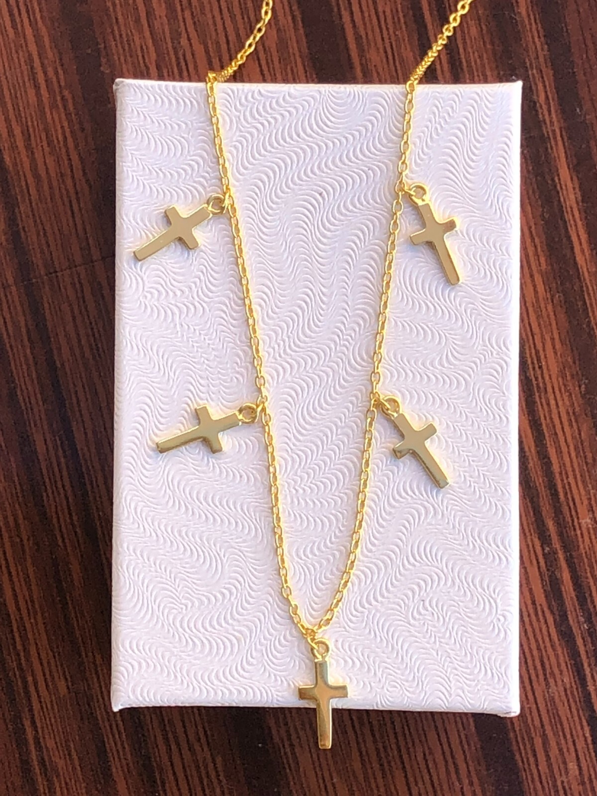 925 Sterling Silver Cross Charm Dangle Choker Necklace Plain Gold 9mm 15.5″ Girl