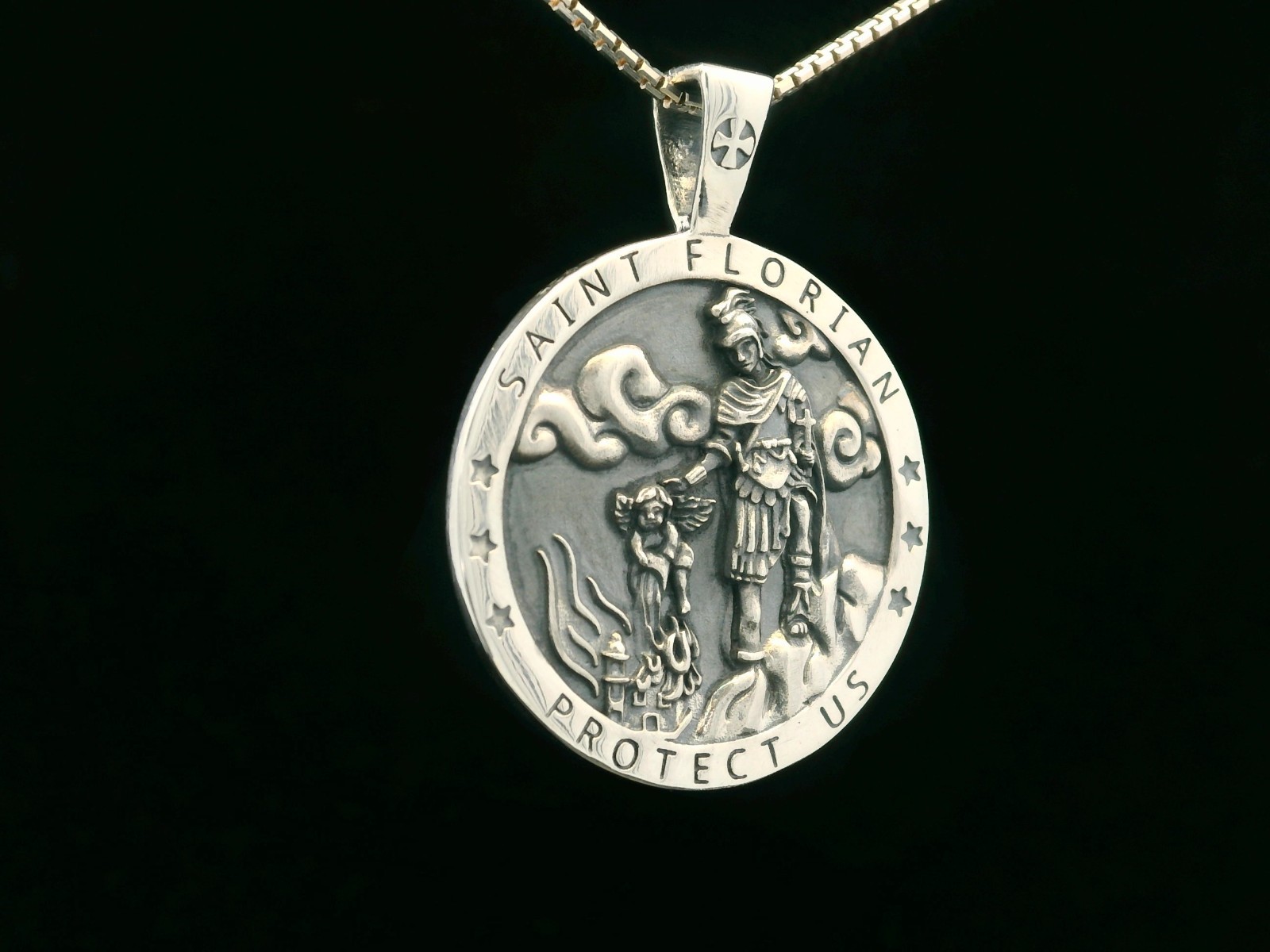 925 Sterling Silver Saint Florian Two-Sided Necklace