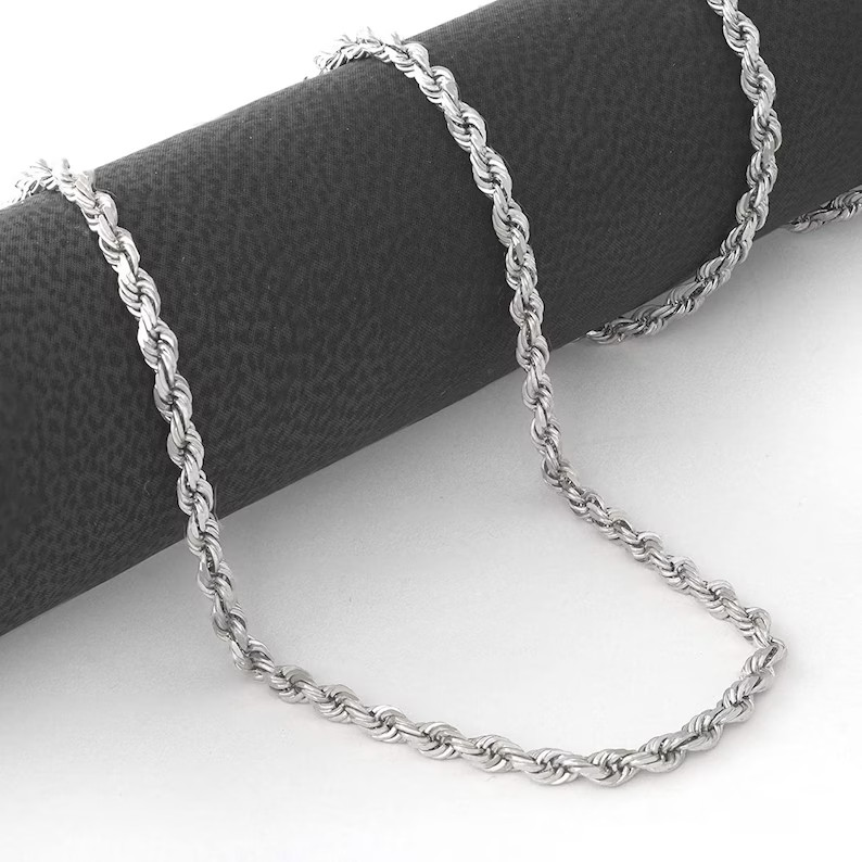 10K White Gold Rope Chain Necklace Diamond Cut Real Gold 2mm-5mm 16-28in Unisex
