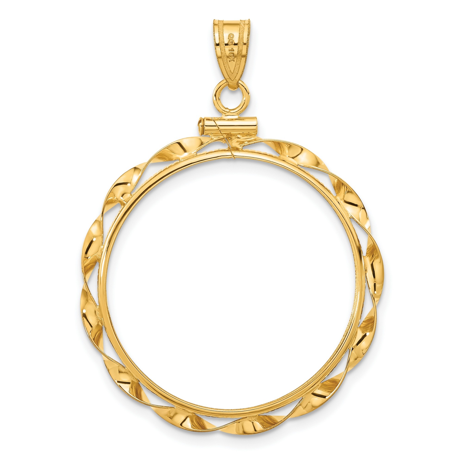 14k Yellow Gold Twisted Ribbon Screw Top US $10 Indian Coin Bezel