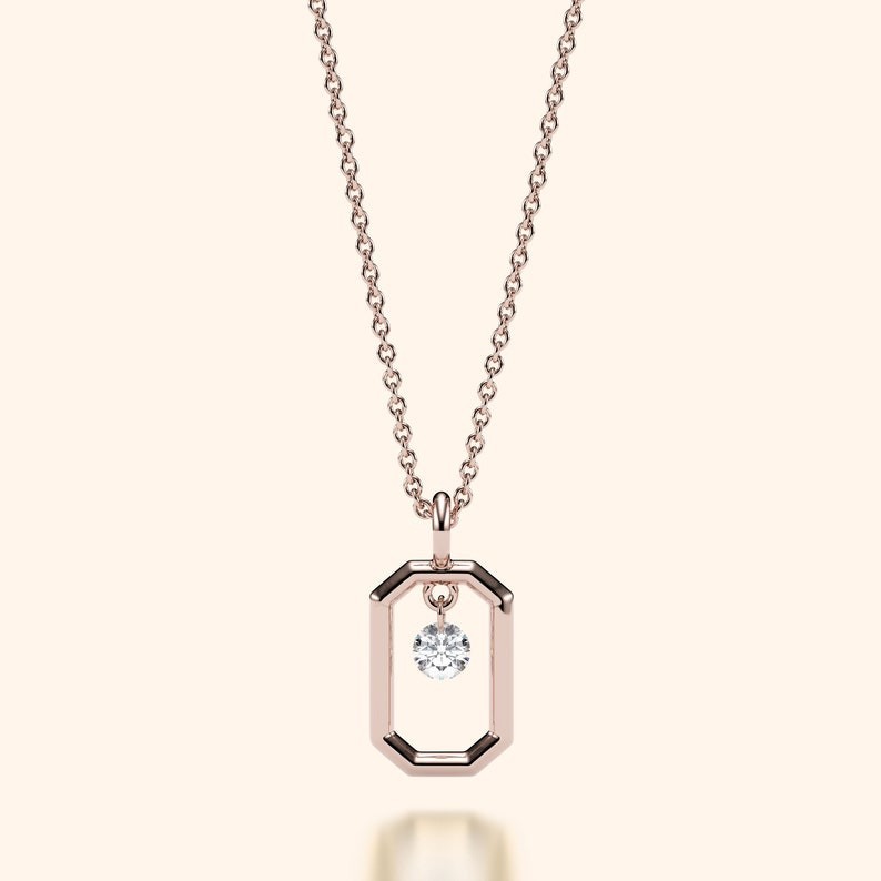 Minimalist Rectangular Design Pendant Dainty Round Moissanite Necklace Gift Her