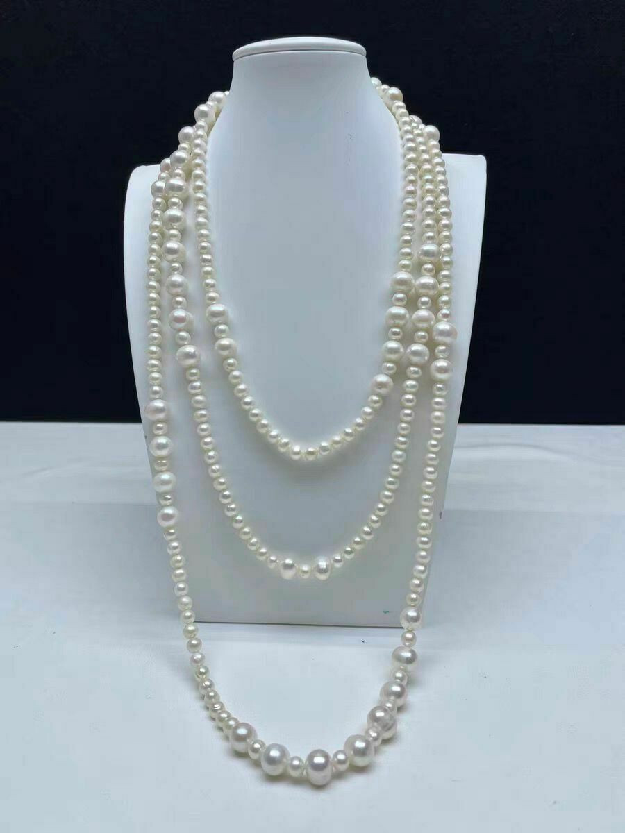 200cm gorgeous 4-8mm natural south sea white pearl necklace 14k Gold
