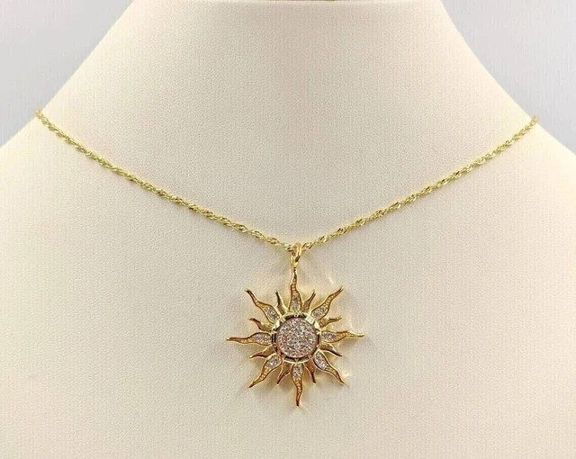 1.50 Ct Round Cut Real Moissanite Sun Pendant Necklace 14k Yellow Gold Plated
