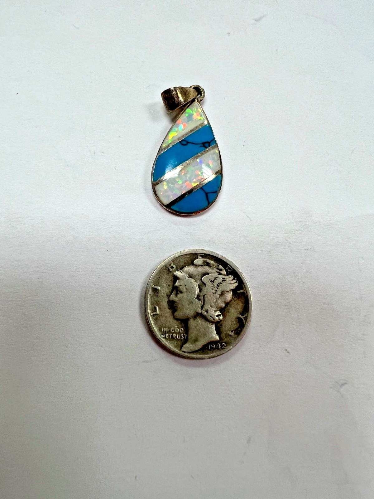 Unknown Designer Sterling Silver Multi Stone Tear Drop Pendant [075DuW]