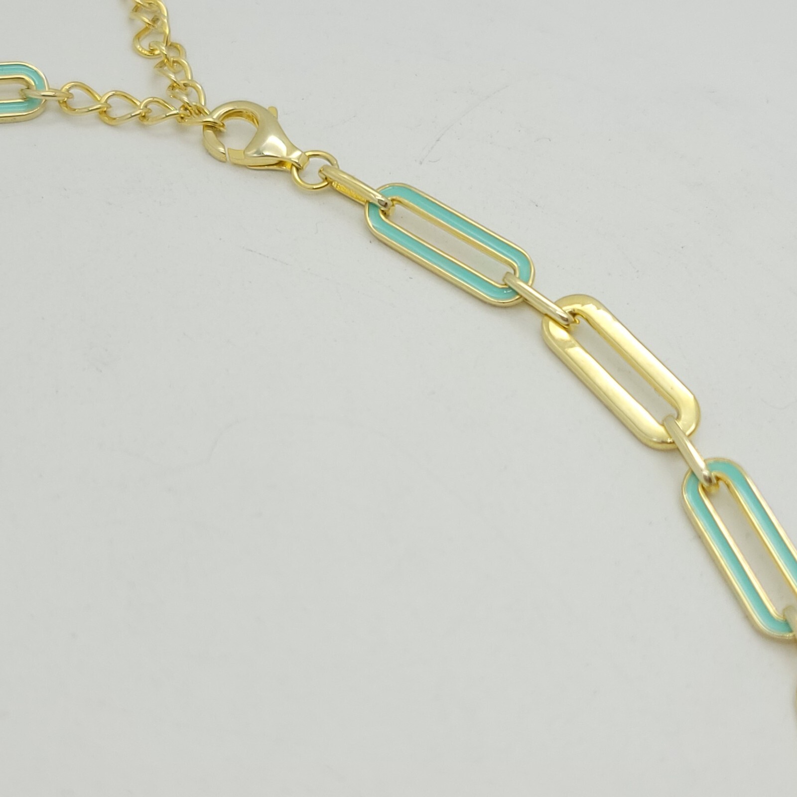 Adinas Jewels Sterling Silver Gold Tone Pastel Green Enamel Paper Clip Necklace