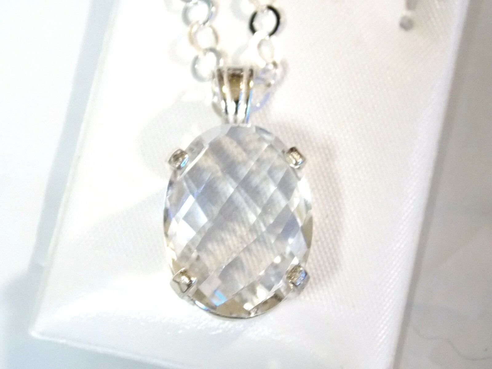 15ct Natural White Colorless Quartz 925 Sterling Silver Pendant + Chain USA Made