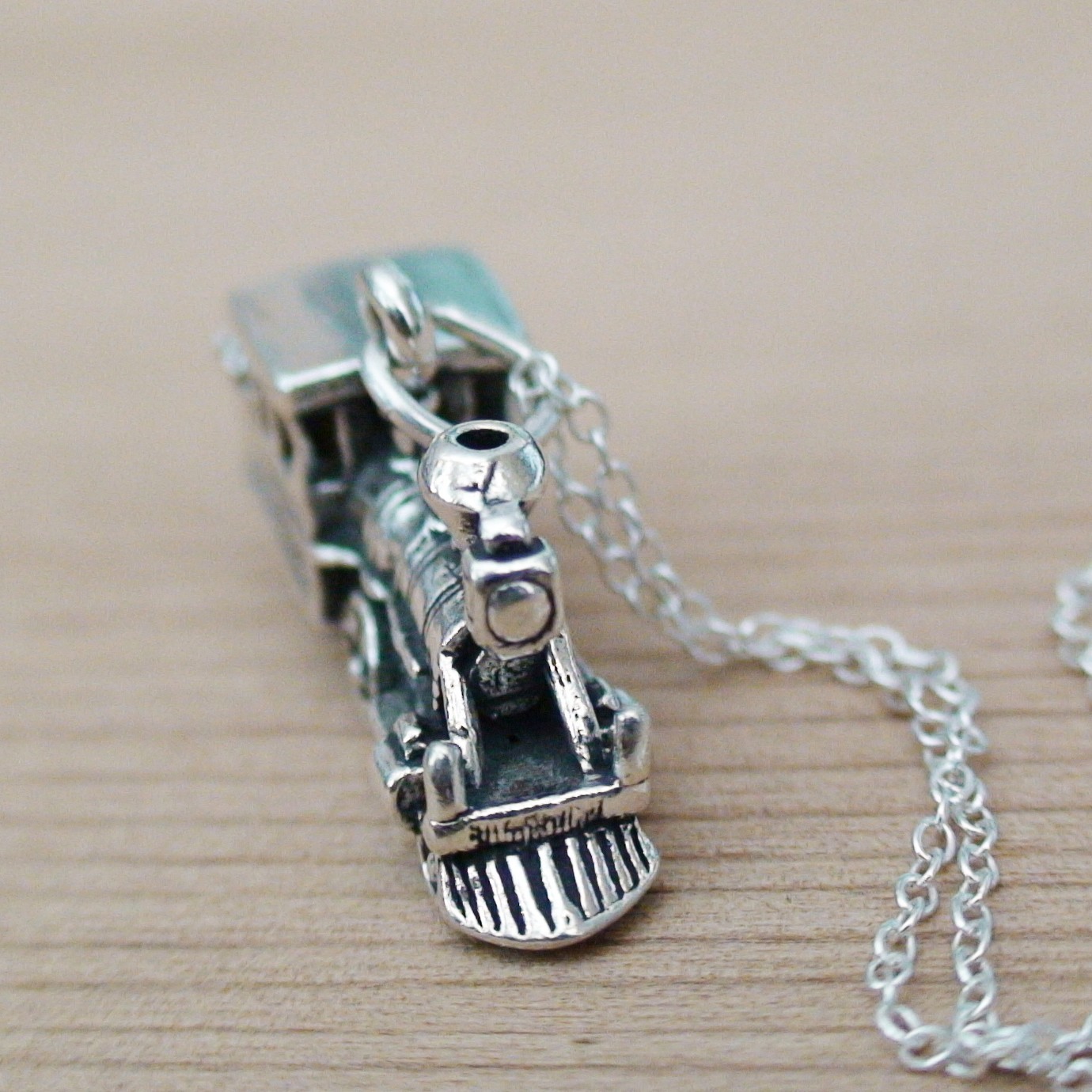 Train Locomotive Charm Necklace – 925 Sterling Silver Steam Engine Choo Choo