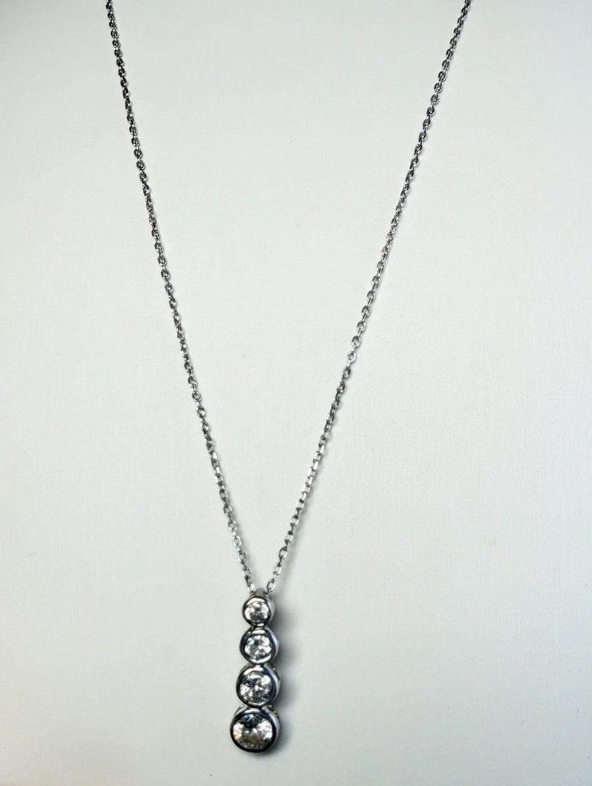 ATI Athra Trading Inc 925 Sterling Silver CZ Drop Pendant Necklace 18”