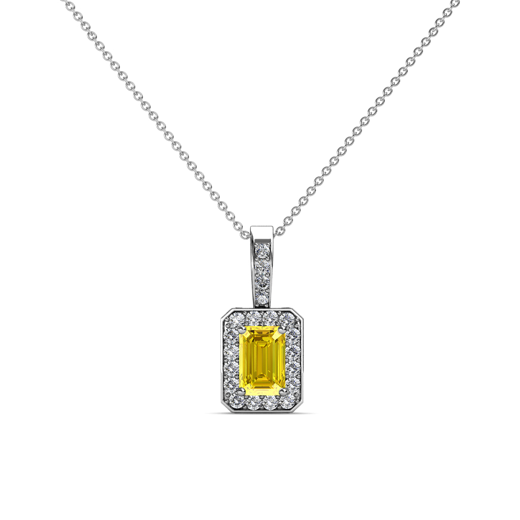 Yellow Sapphire and Diamond Halo Pendant 0.78 ctw in 14K Gold JP:80665