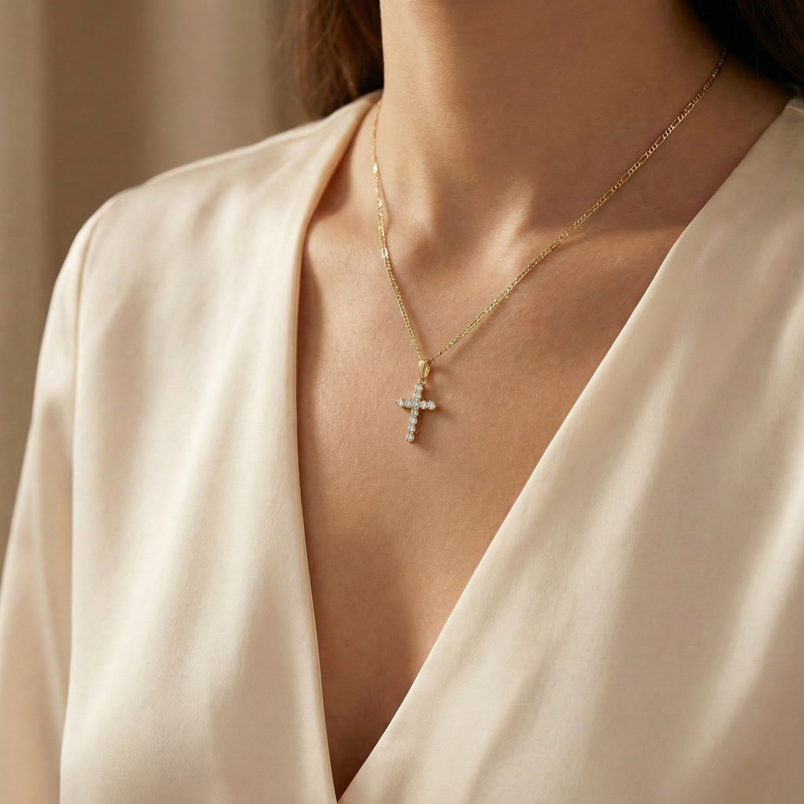 1/2ct Yellow Gold Diamond Cross Pendant 14K Necklace (3/4 inch tall)