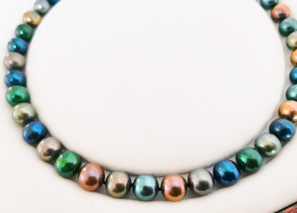17″10-12mm south sea Tahitian genuine black peacock green multic pearl necklace