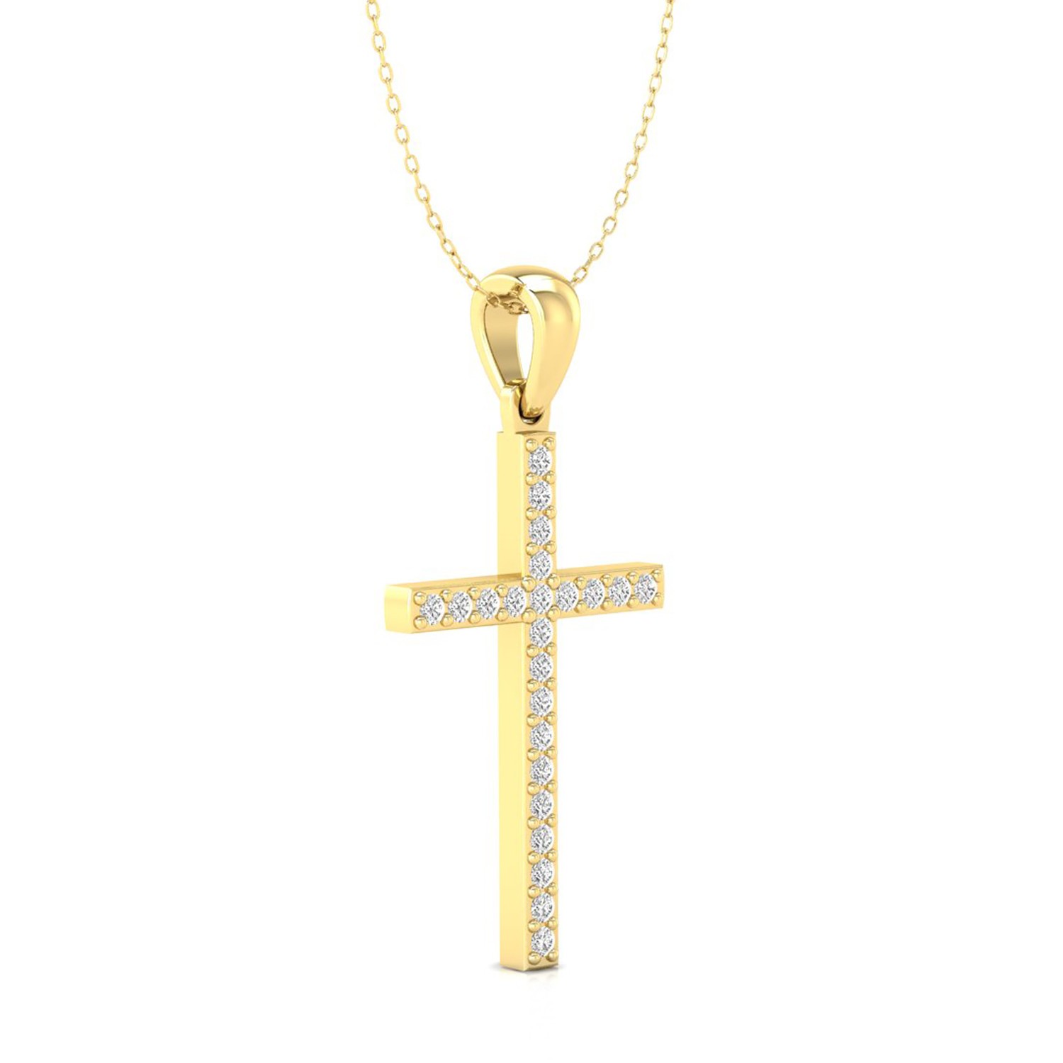 Round Cut Lab Grown Diamond 14K Gold Minimalist Cross Fine Pendant For Gift