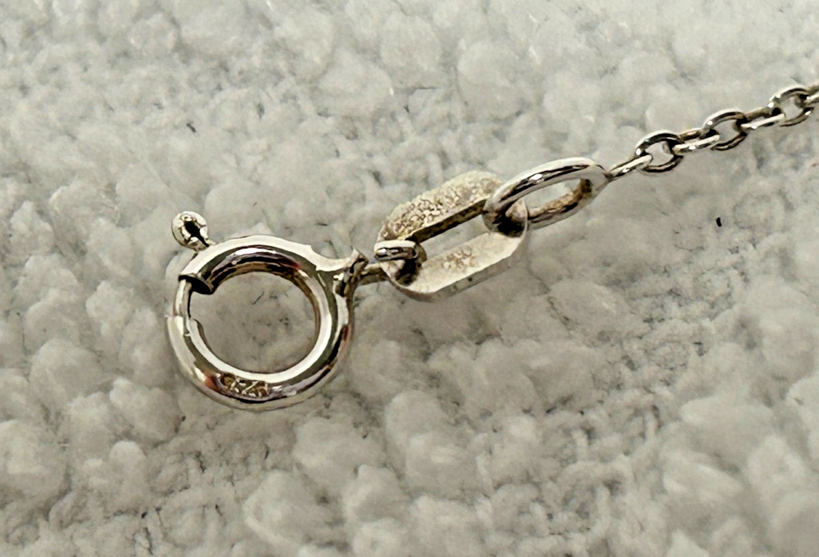 Sterling Silver 925 Chain Necklace Pendant w/ White/Colorless Faux Stone 19.25″
