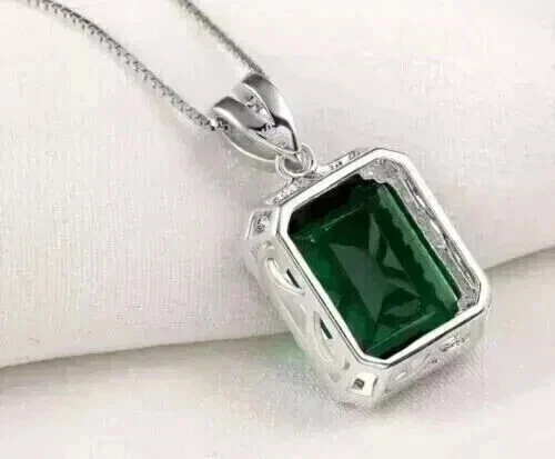 Emerald Cut LabCreated Green Emerald Womens Pendant 14KWhite Gold Over withChain