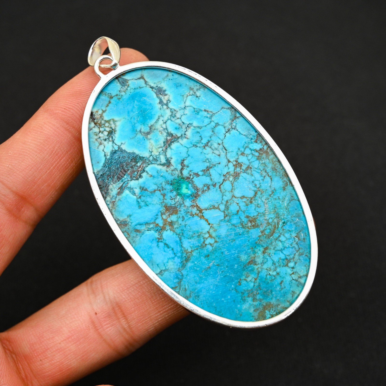 Tibetan Turquoise Gemstone 925 Sterling Silver Handmade Pendant Jewelry Gift For