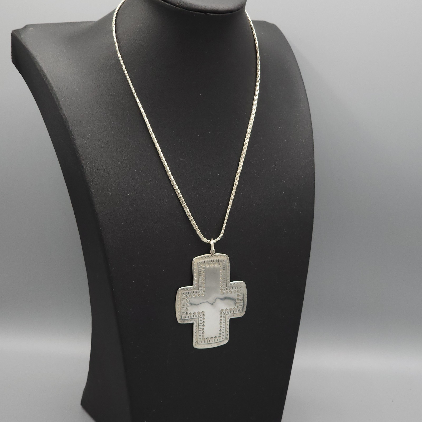 Sterling Silver Large Cross Pendant Necklace PAJ Thailand 925 Southwest Style