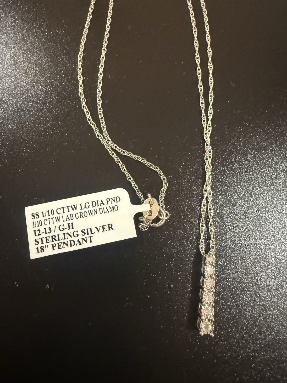 JC Penny Sterling Silver 1/10 ct Diamond Pendant Necklace 18″ NEW Original Box