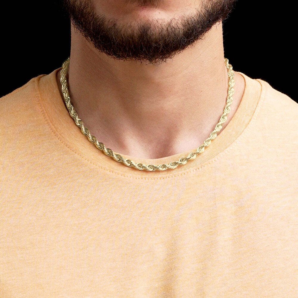 Real 14k Gold Plated Over Solid 925 Sterling Silver Rope Chain 5.00mm