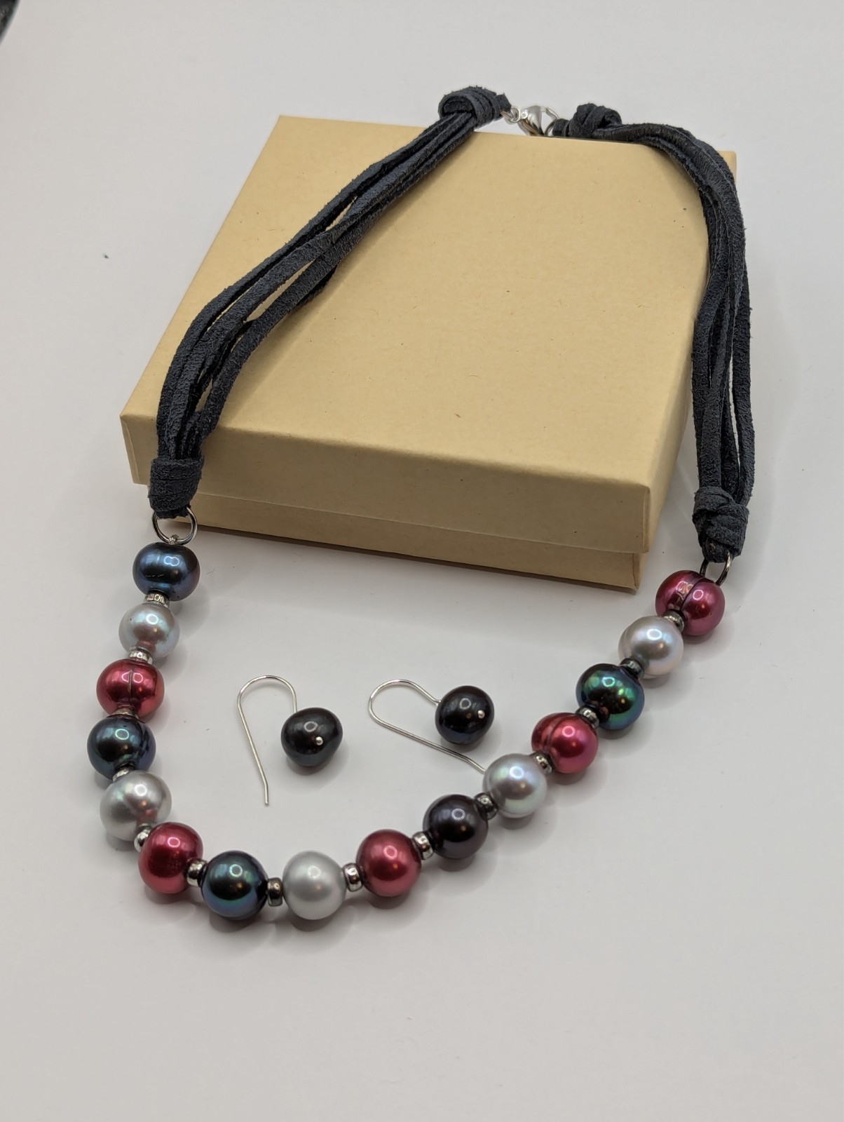 Honora Multi Color Pearl Leather Cord 925 Sterling Necklace 18″